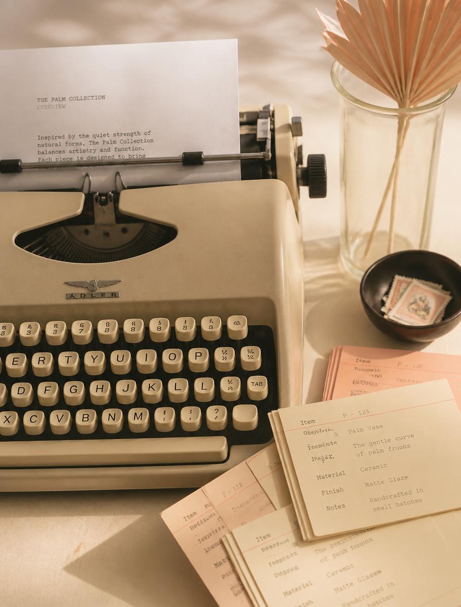 Vintage typewriter with typed page and archival index cards